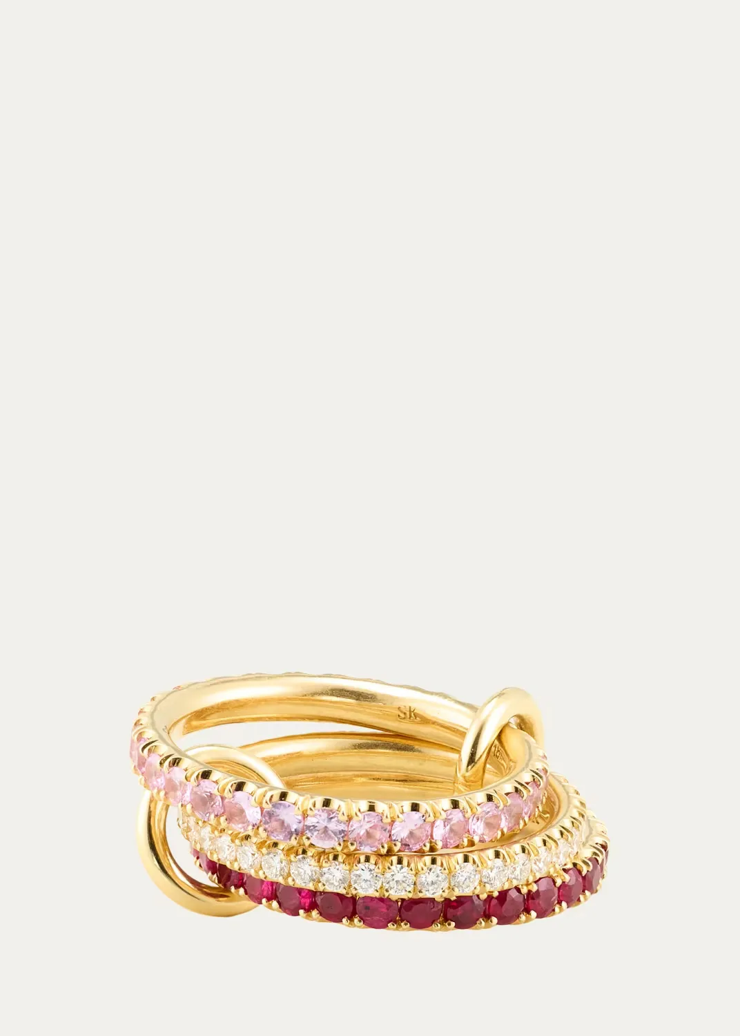 18K Custom 3-Band Ring with Diamonds, Rubies, and Sapphires by Spinelli Kilcollin