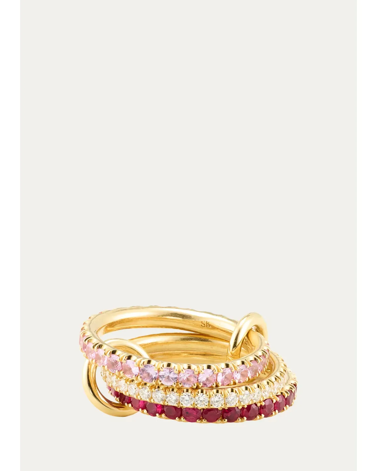 18K Custom 3-Band Ring with Diamonds, Rubies, and Sapphires by Spinelli Kilcollin