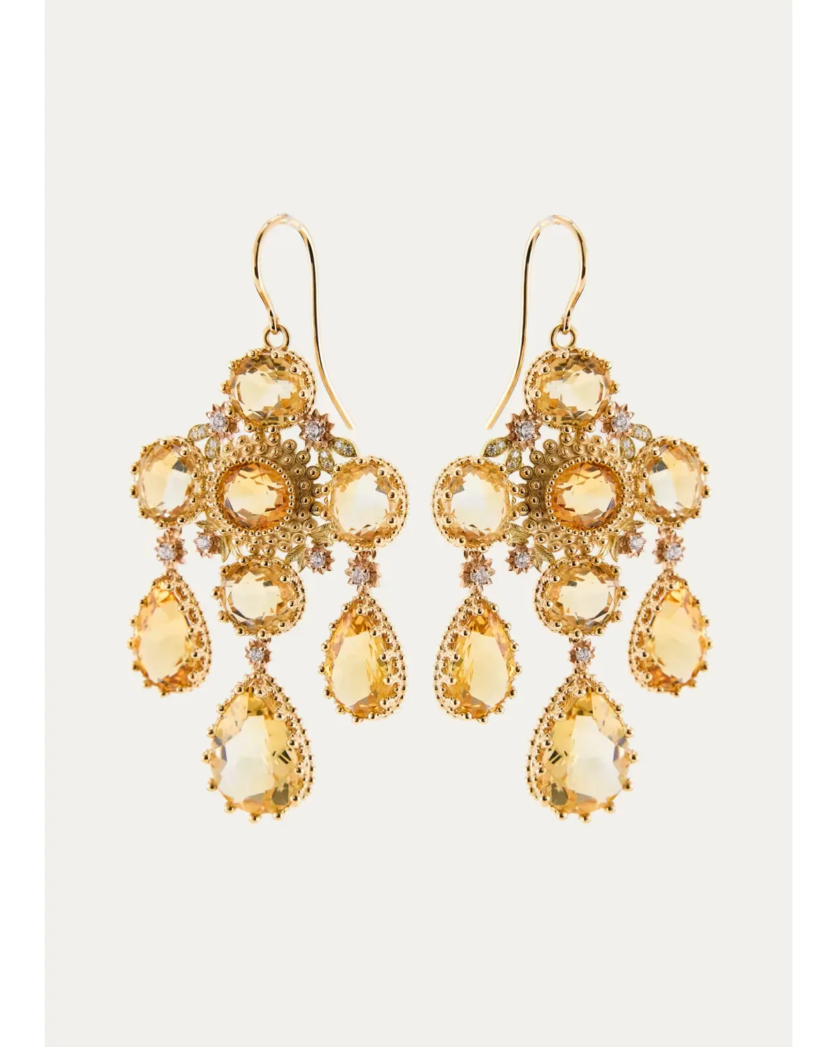 18K Yellow Gold Pierreries Citrine Girandole Earrings