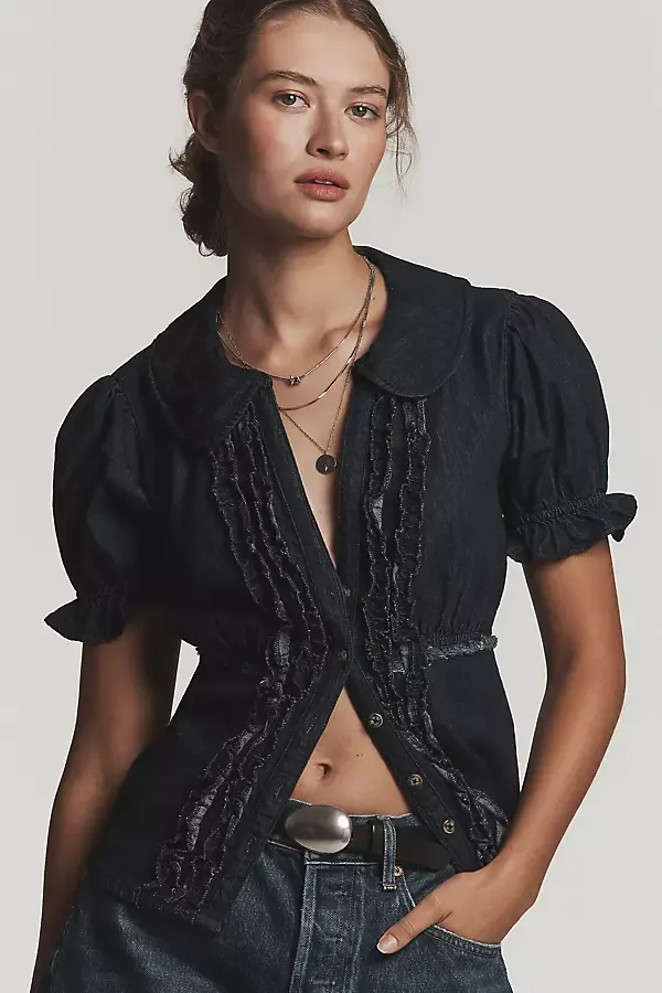 Keira Denim Waisted Blouse by Pilcro
