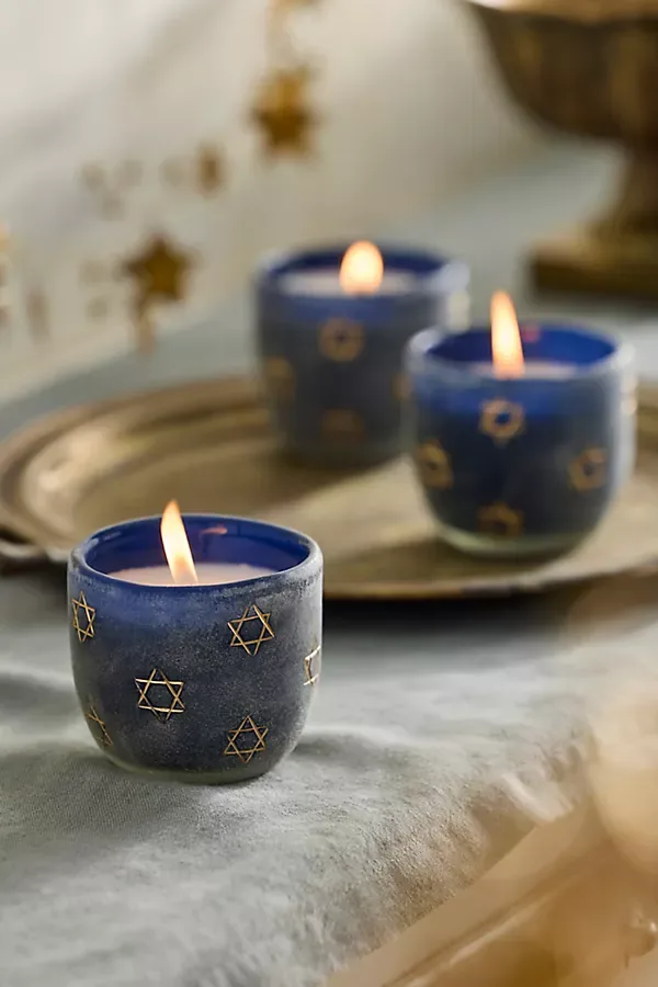 Hanukkah Creamy Santal Glass Candles, Set of 3 by Terrain
