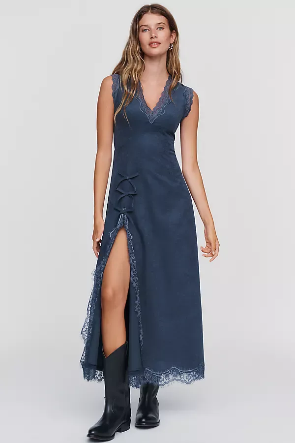 Faux-Suede Lace-Trim Midi Dress by Moon River