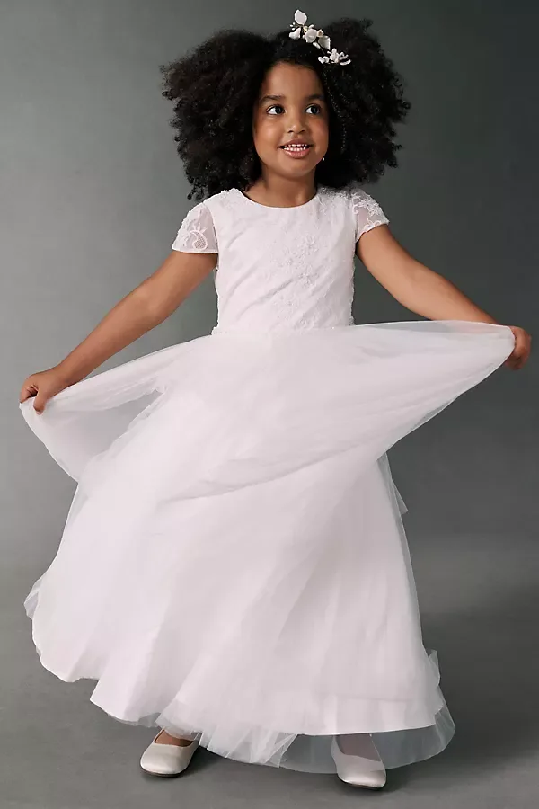 French Lace Cap Sleeve Flower Girl Dress by Princess Daliana