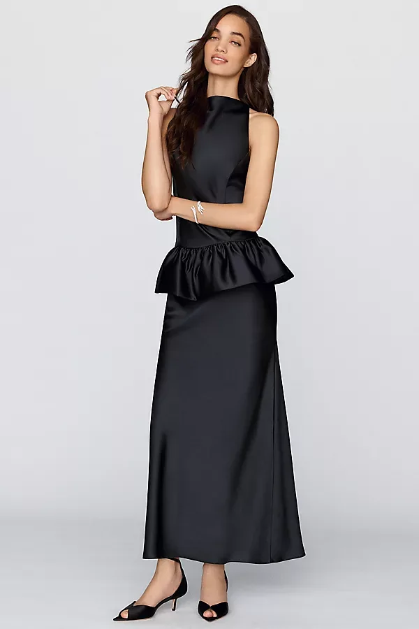 Satin Peplum Maxi Dress by BHLDN