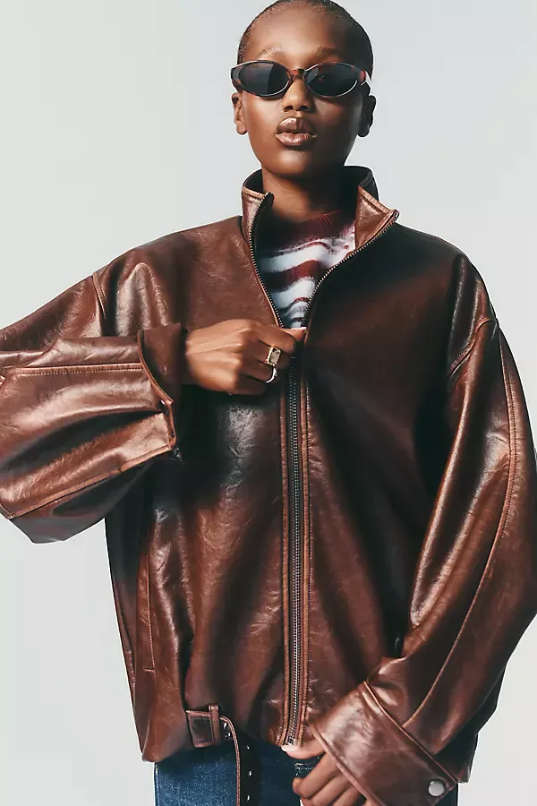 Belted Faux Leather Jacket by Anthropologie