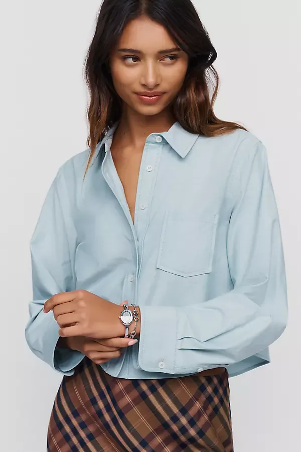 Merritt Cotton Stretch Cropped Buttondown Shirt by Maeve