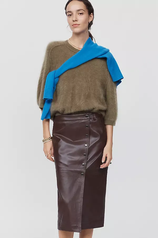 Leather Snap Front Pencil Skirt by Anthropologie