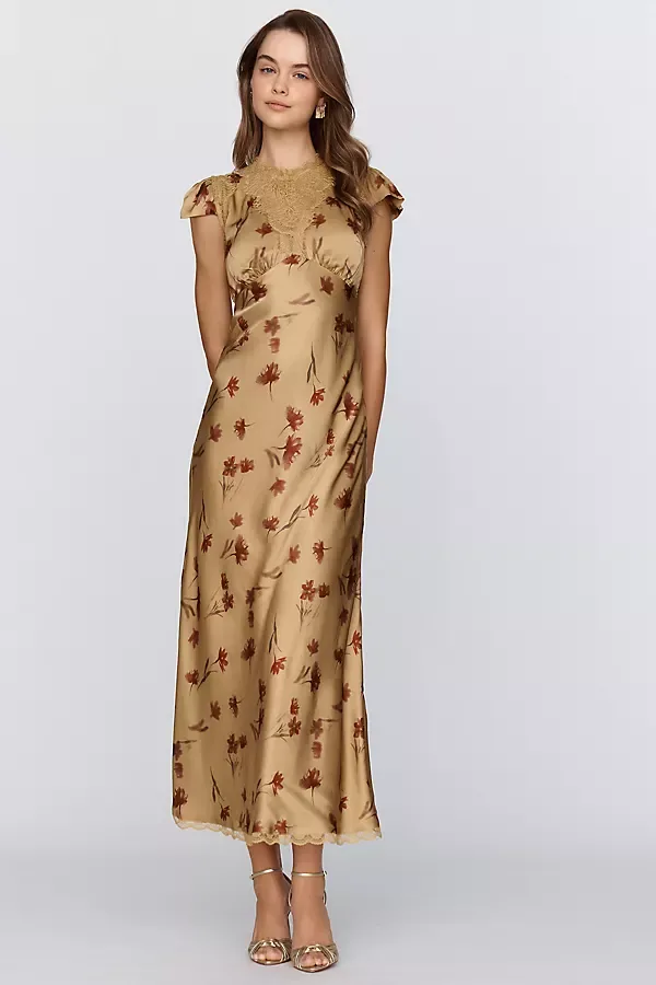 Everly Satin Lace Maxi Dress by BHLDN