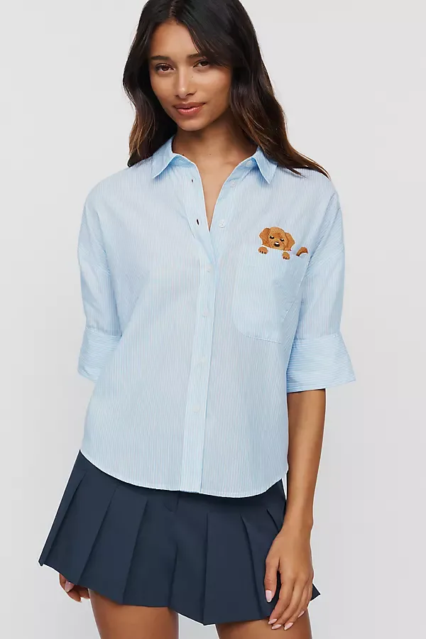 Mabel Boxy Oxford Embroidered Shirt Top by Maeve