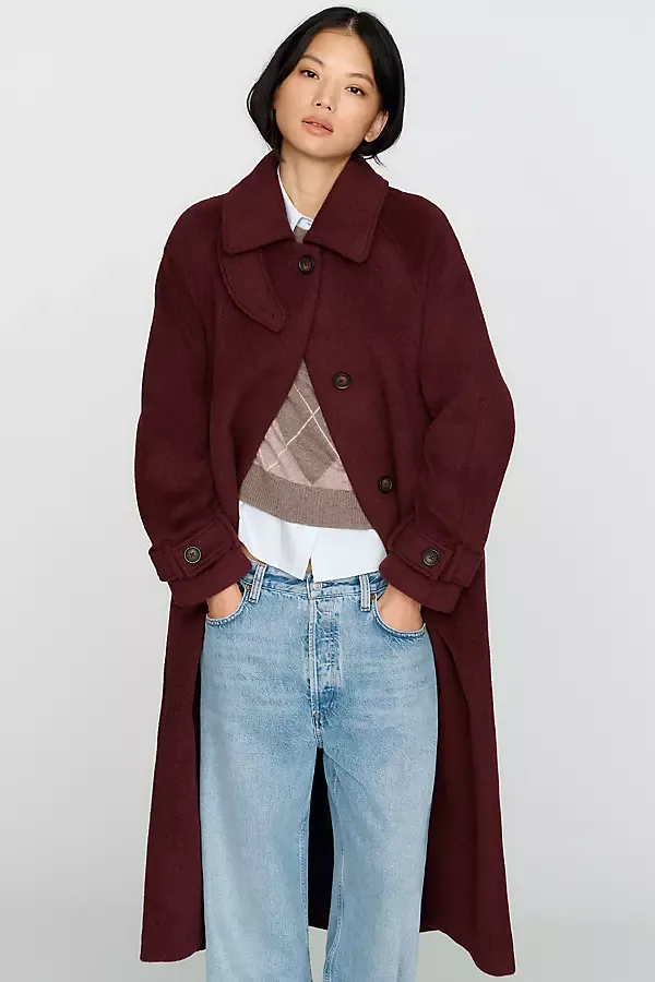 Wool Blend Funnel Neck Coat Jacket by Bernardo
