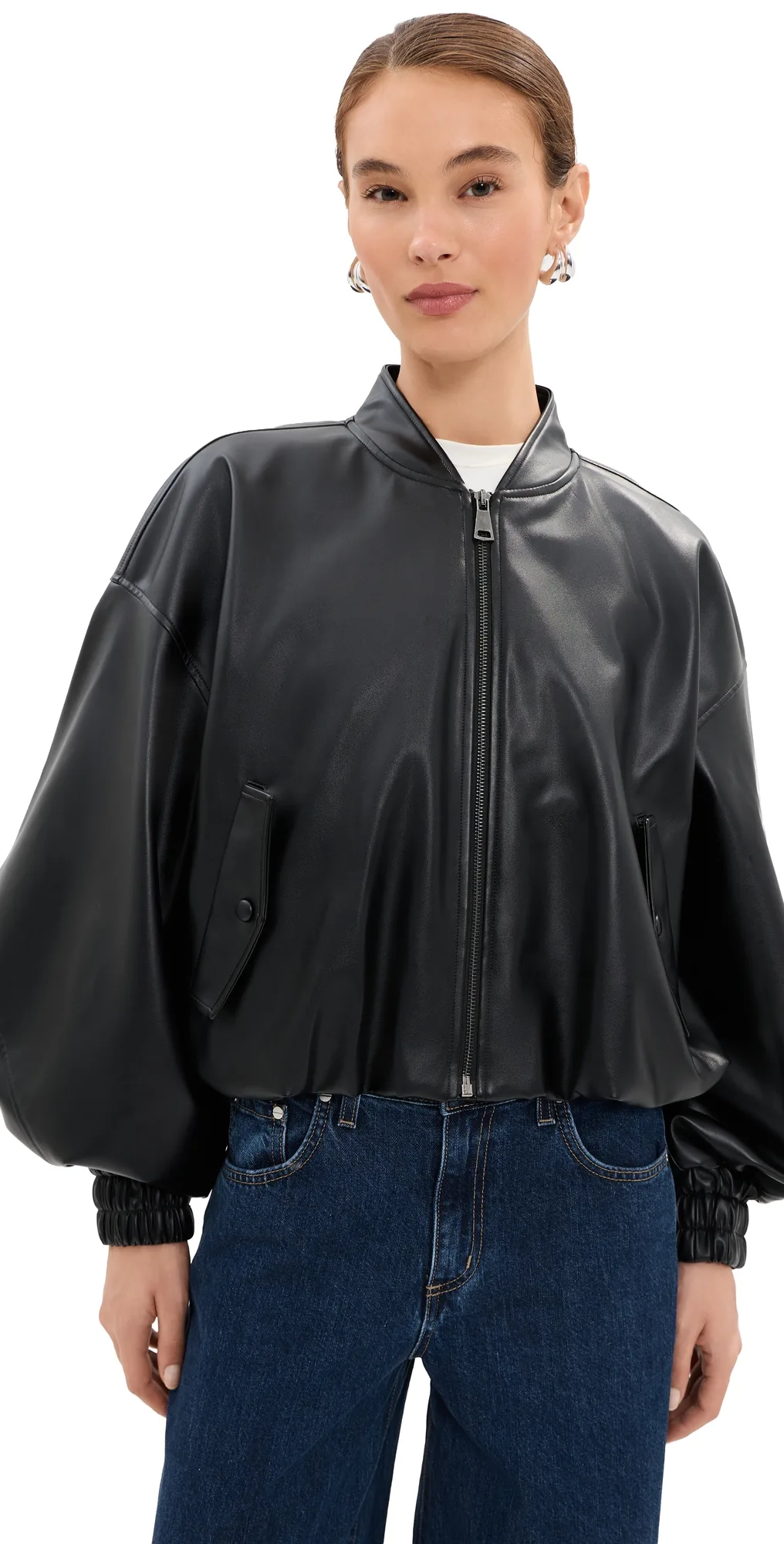 Dawn Faux Leather Exaggerated Sleeve Jacket by LE BOP