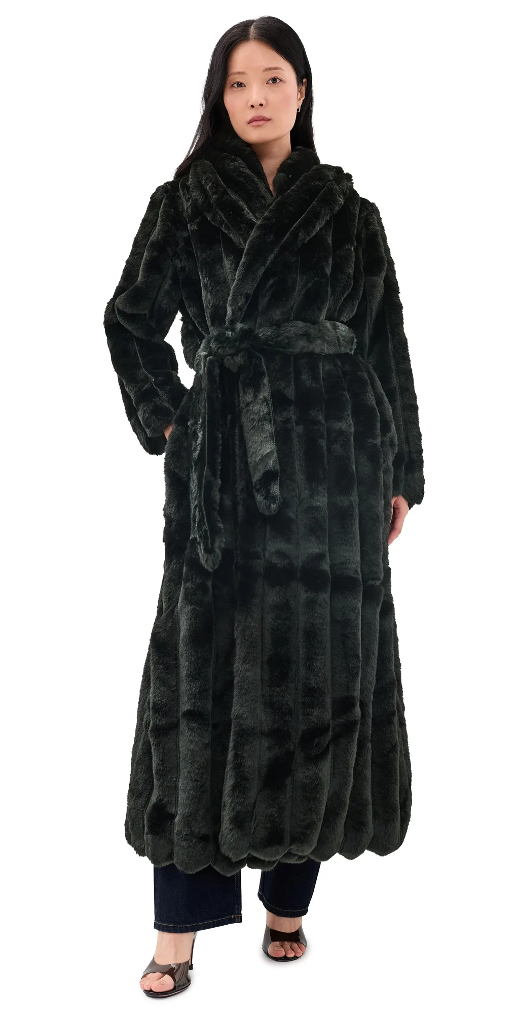 Marta Faux Fur Longline Coat by Bardot