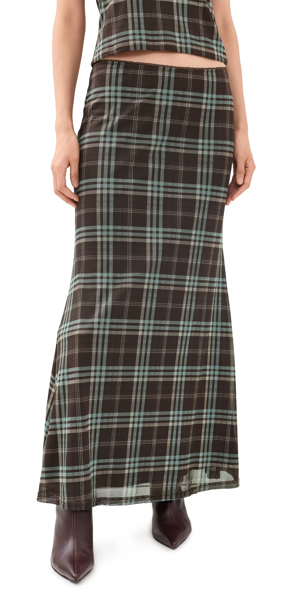 Check Print Mesh Maxi Skirt by Another Girl
