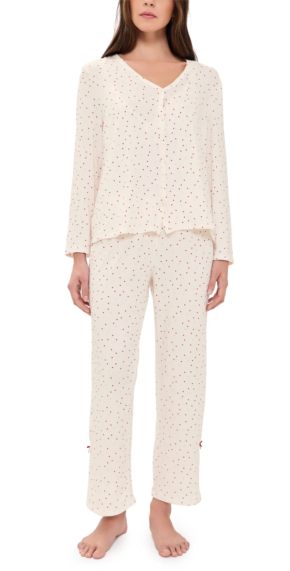 Printed Knit Cardigan Pajama Set with Bows by Flora Nikrooz