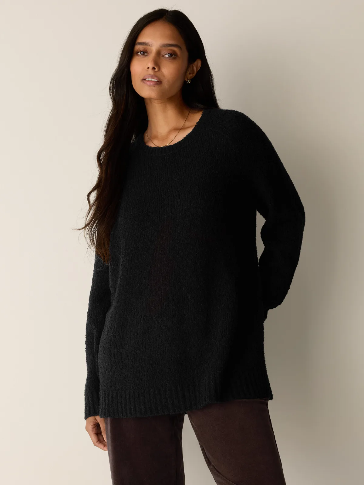 Organic Cotton Fluff Crew Neck Long Top by Eileen Fisher