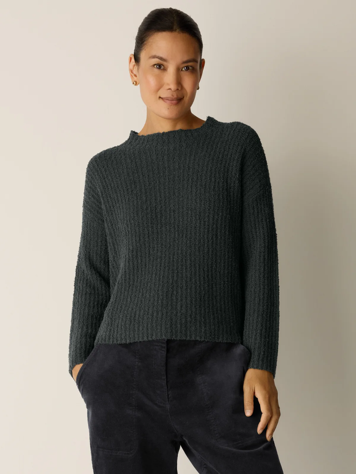 Organic Cotton Fluff Funnel Neck Top by Eileen Fisher