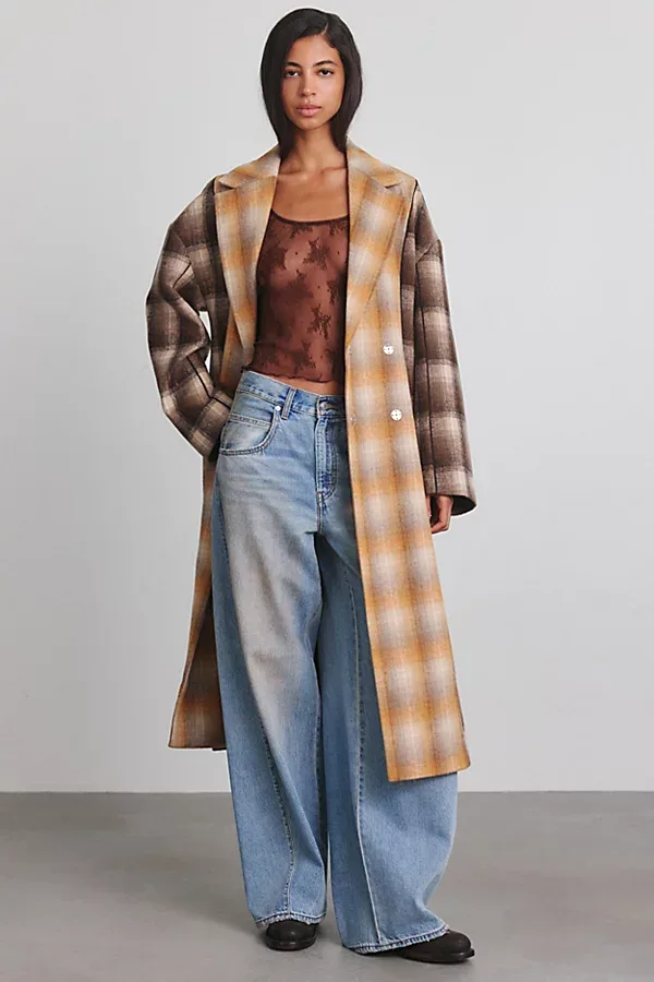 Azalea Wang Multi-Plaid Oversized Trench Coat Jacket by Azalea Wang