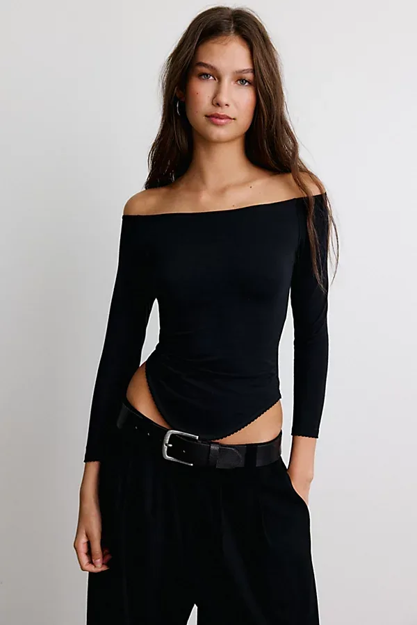 Out From Under Lina Curved Hem 3/4 Sleeve Boatneck Tee by Out From Under
