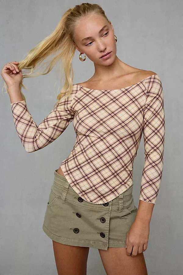Out From Under Lina Curved Hem 3/4 Sleeve Boatneck Tee
