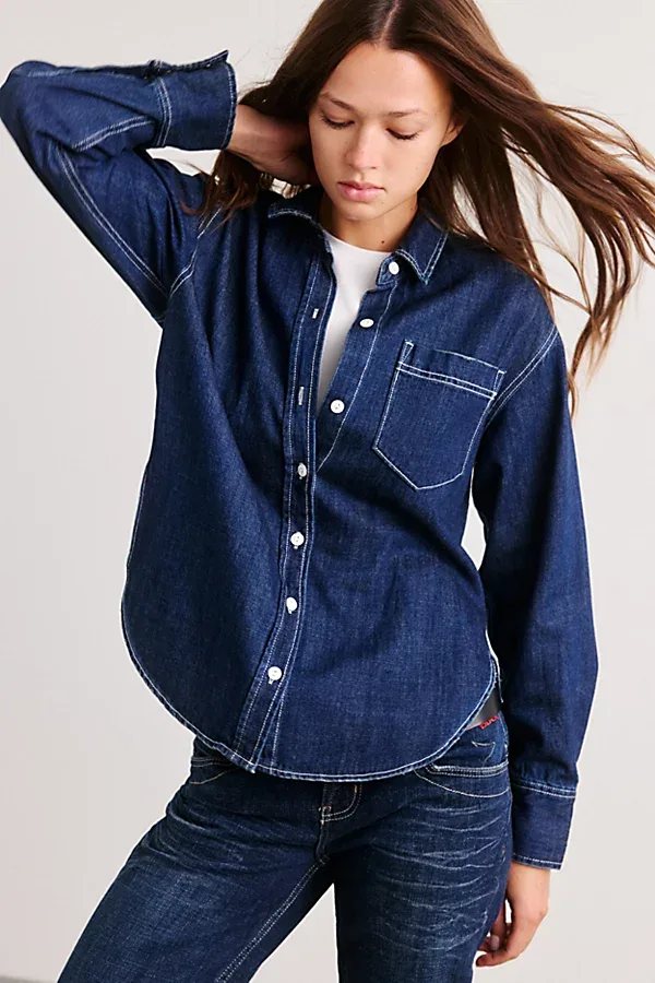 Homebody Oversized Denim Button-Down Shirt by BDG