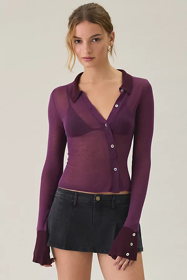 Davina Sheer Knit Asymmetric Button-Down Top by I.AM.GIA