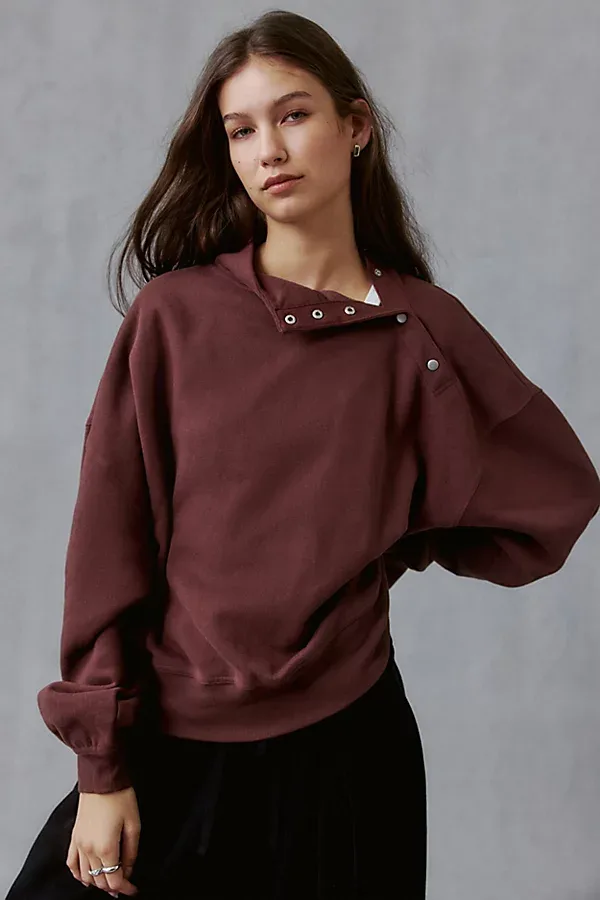 In a Snap Fleece Mockneck Pullover Top by Out From Under
