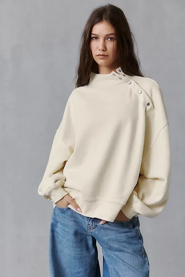 In a Snap Fleece Mockneck Pullover Top