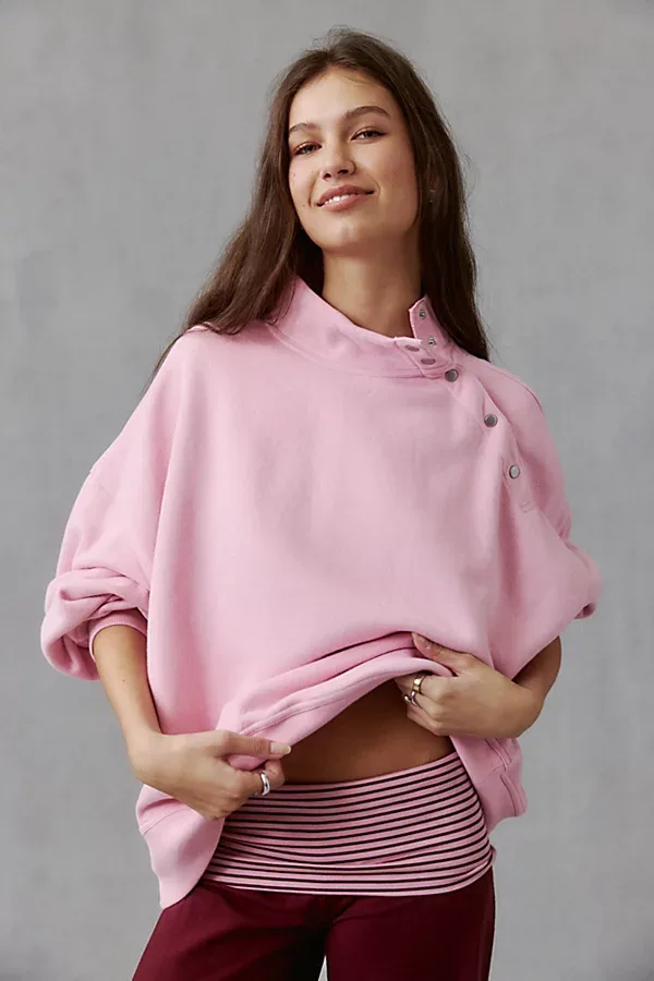 In a Snap Fleece Mockneck Pullover Top