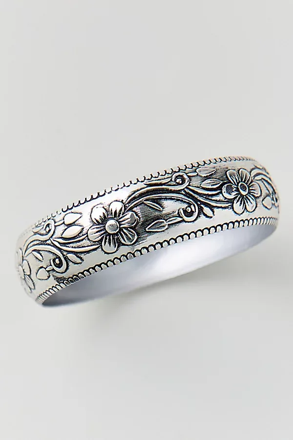 Floral Etched Metal Bangle Bracelet by Urban Outfitters