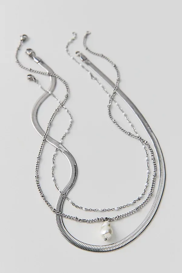 Hannah Pearl Pendant Waterproof Layering Necklaces Set by Urban Outfitters