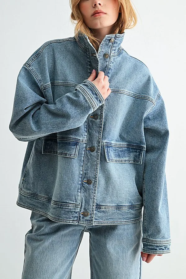 Jemina Denim the Heritage Heavyweight Oversized Mock-Neck Denim Jacket by Jemina Denim