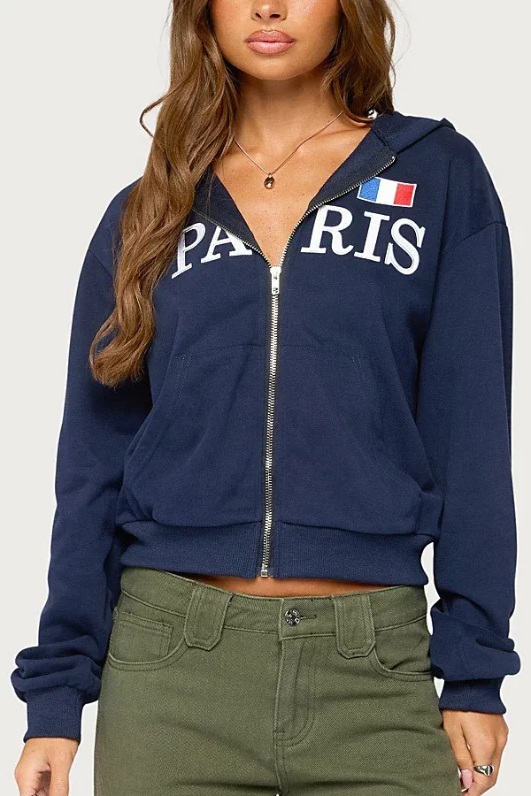 Edikted Paris Zip Up Hoodie by Edikted