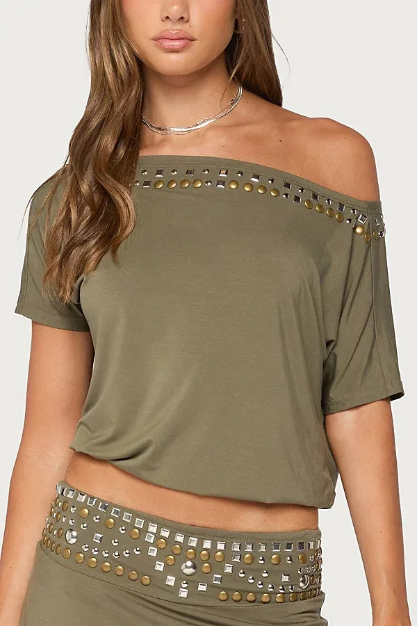 Edikted Feeva Backless Studded Off Shoulder Top by Edikted
