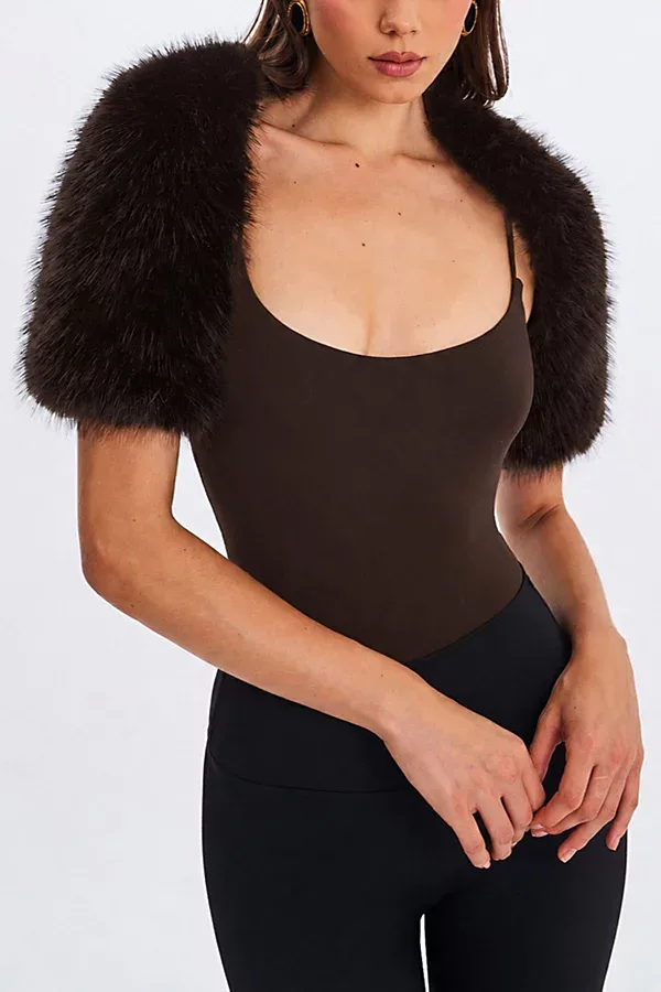 Kori Faux Fur Micro Bolero Top - Brass by Miss Circle