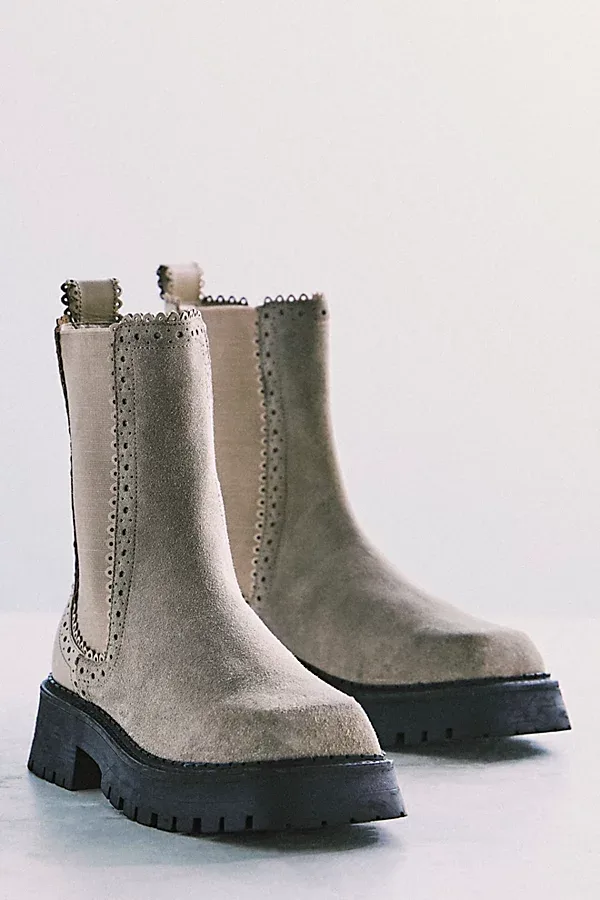 Tried and True Brogue Boots - Stone Leather/Suede by Free People