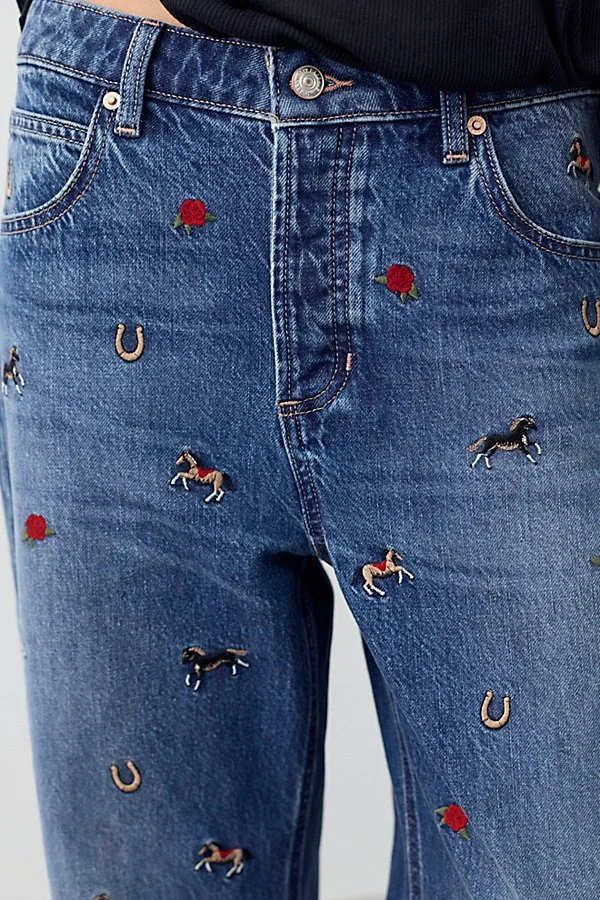 We the Free Deep Trance Embroidered Dropped Boyfriend Jeans by Free People
