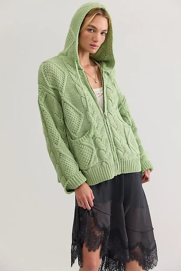 Found Zip-Up Cable Knit Hoodie by Found