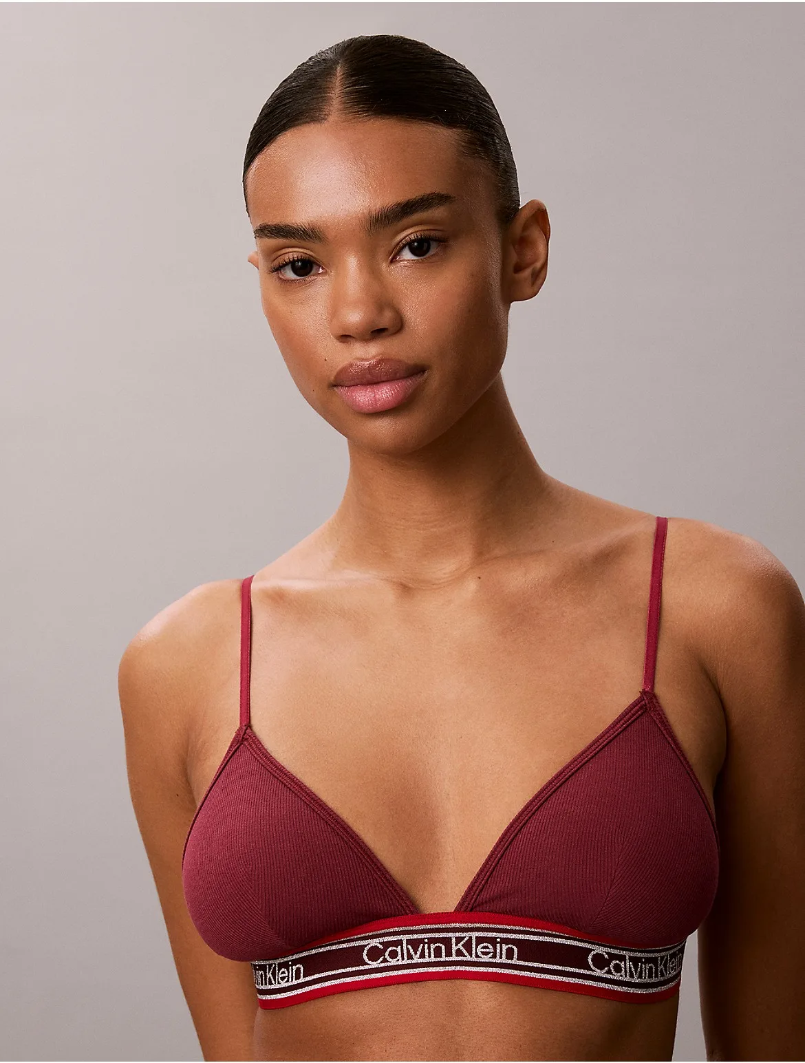 Icon Cotton Modal Rib Stripe Triangle Bra by Calvin Klein