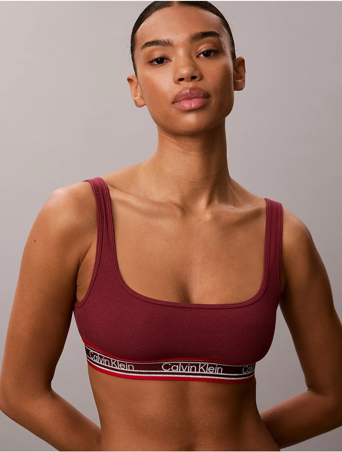 Icon Cotton Modal Stripe Rib Unlined Bralette by Calvin Klein