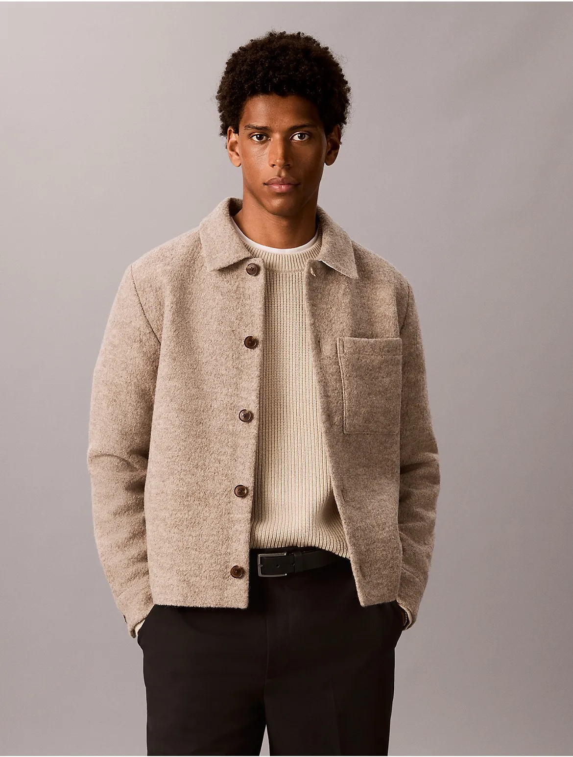 Melange Wool Blend Boucle Shirt Jacket by Calvin Klein