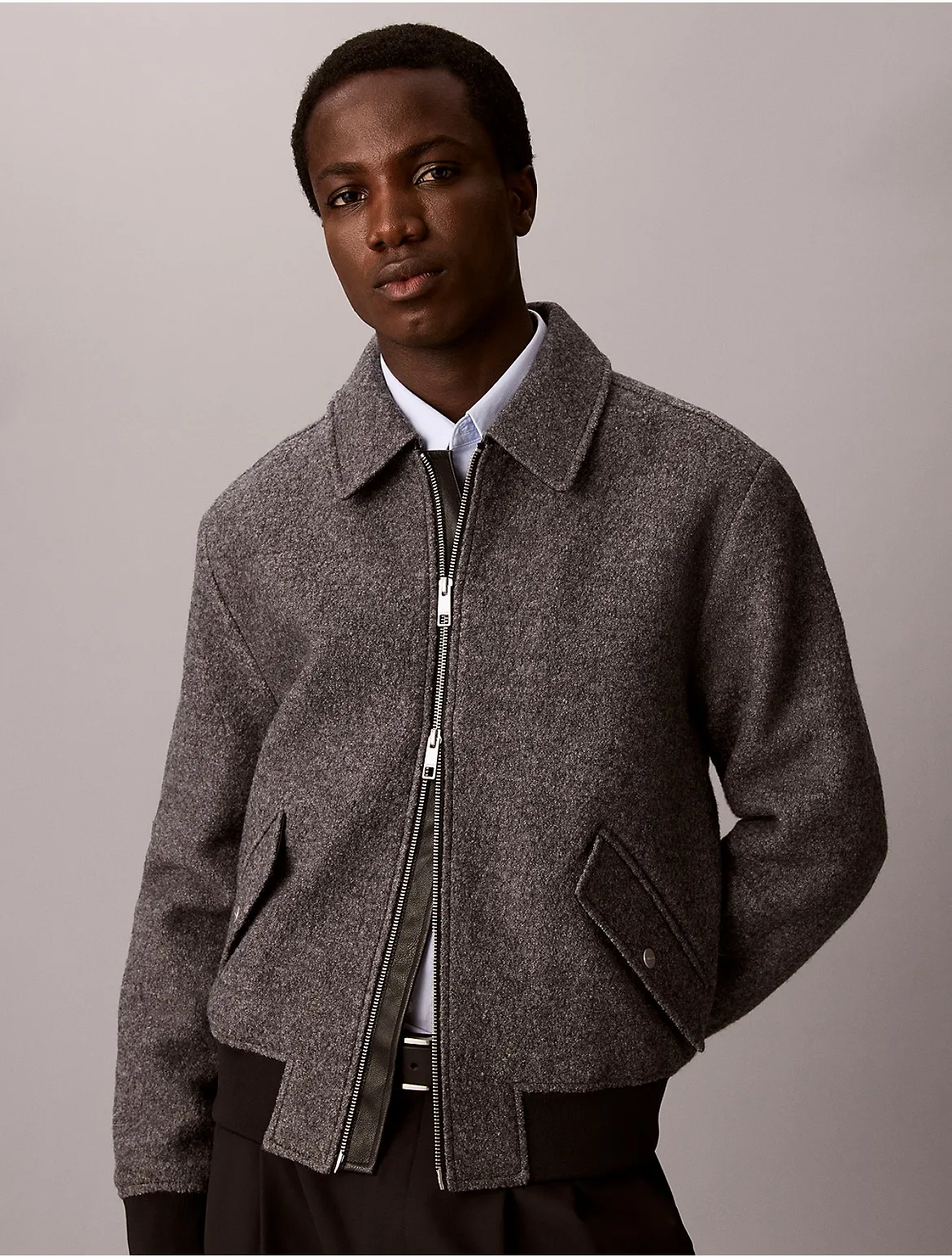 Melange Wool Blend Boucle Bomber Jacket by Calvin Klein