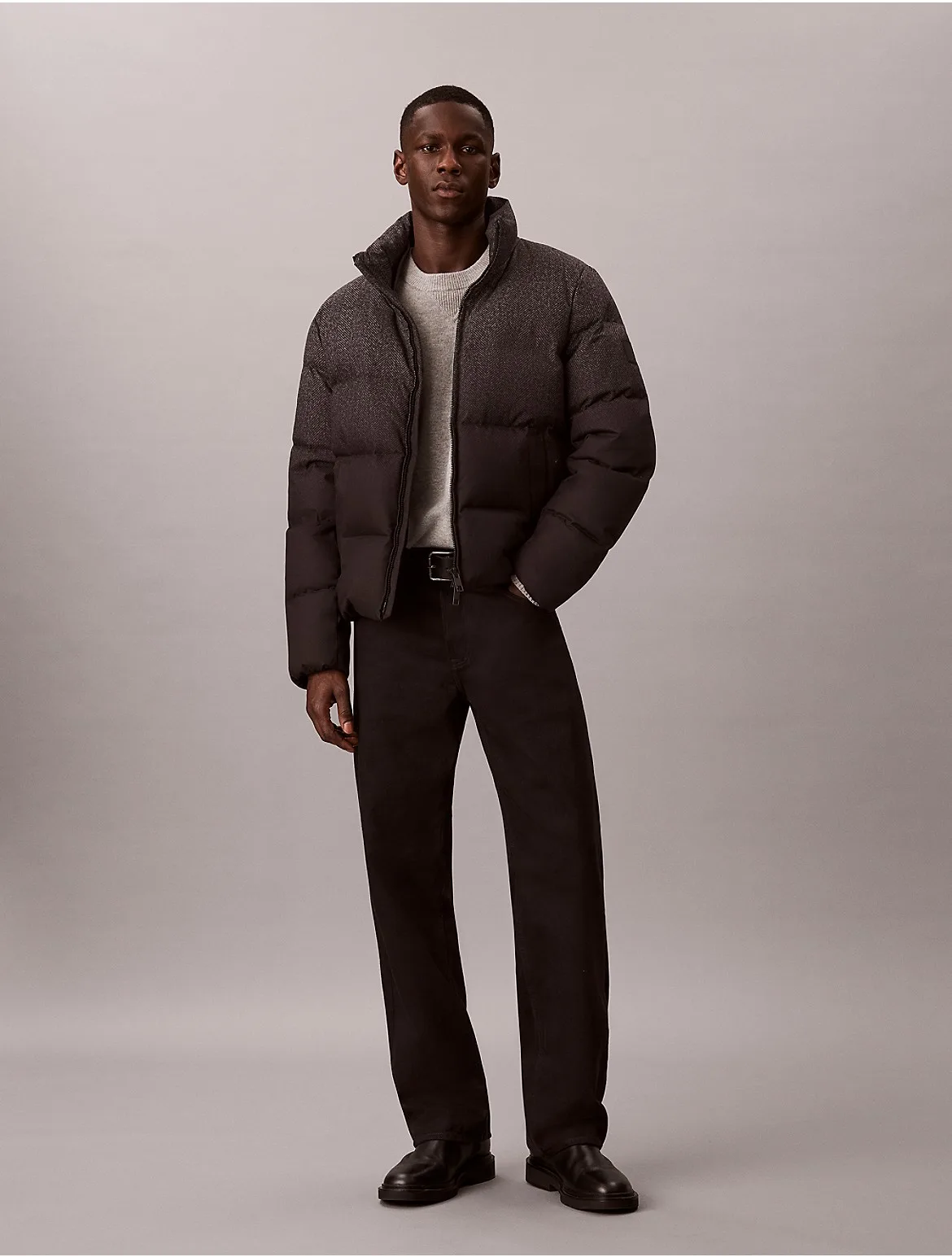 Relaxed Printed Herringbone Puffer Jacket by Calvin Klein