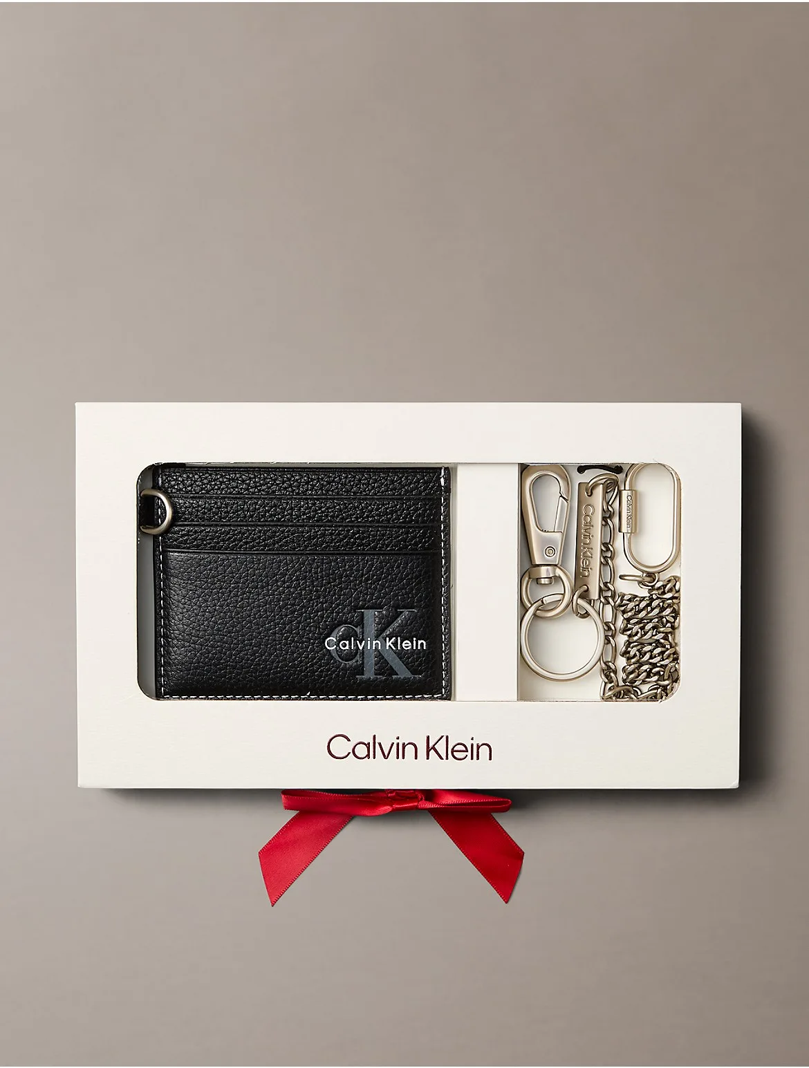 Leather Monologo Card Case + Chain by Calvin Klein