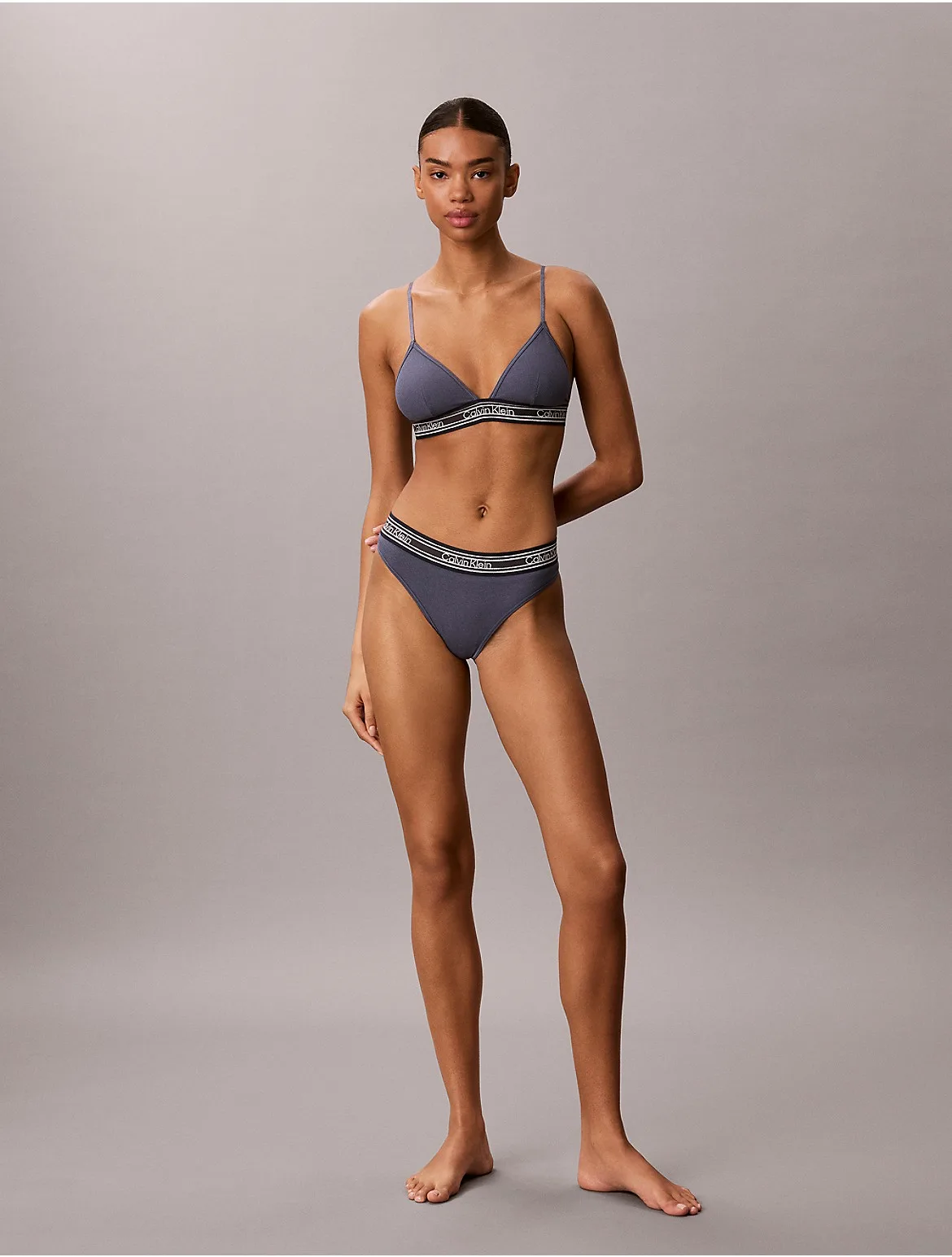 Icon Cotton Modal Rib Stripe Thong by Calvin Klein