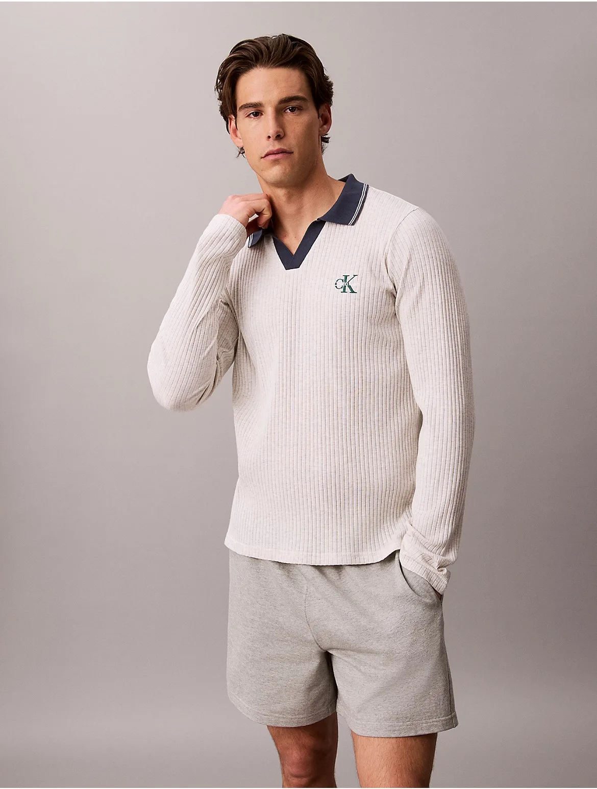 Archive Logo Rib Collared Sleep Top by Calvin Klein
