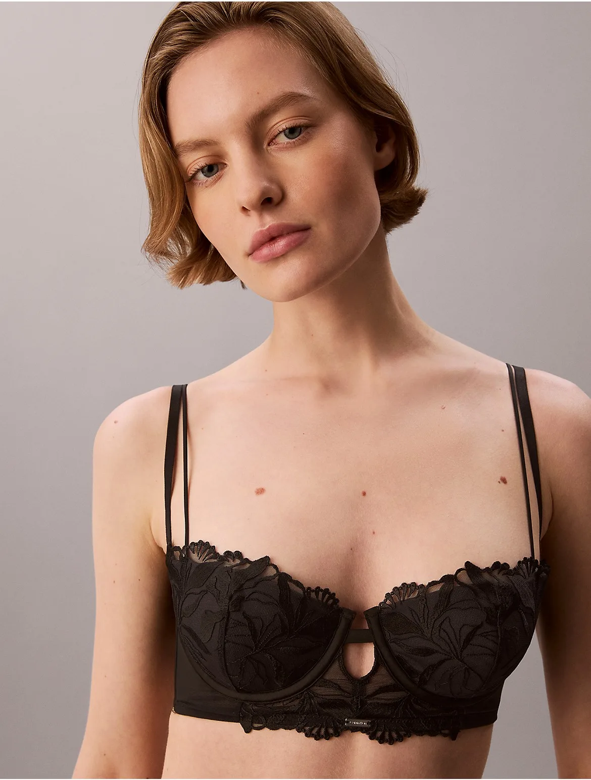 CK Black Floral Lace Lightly Lined Balconette by Calvin Klein