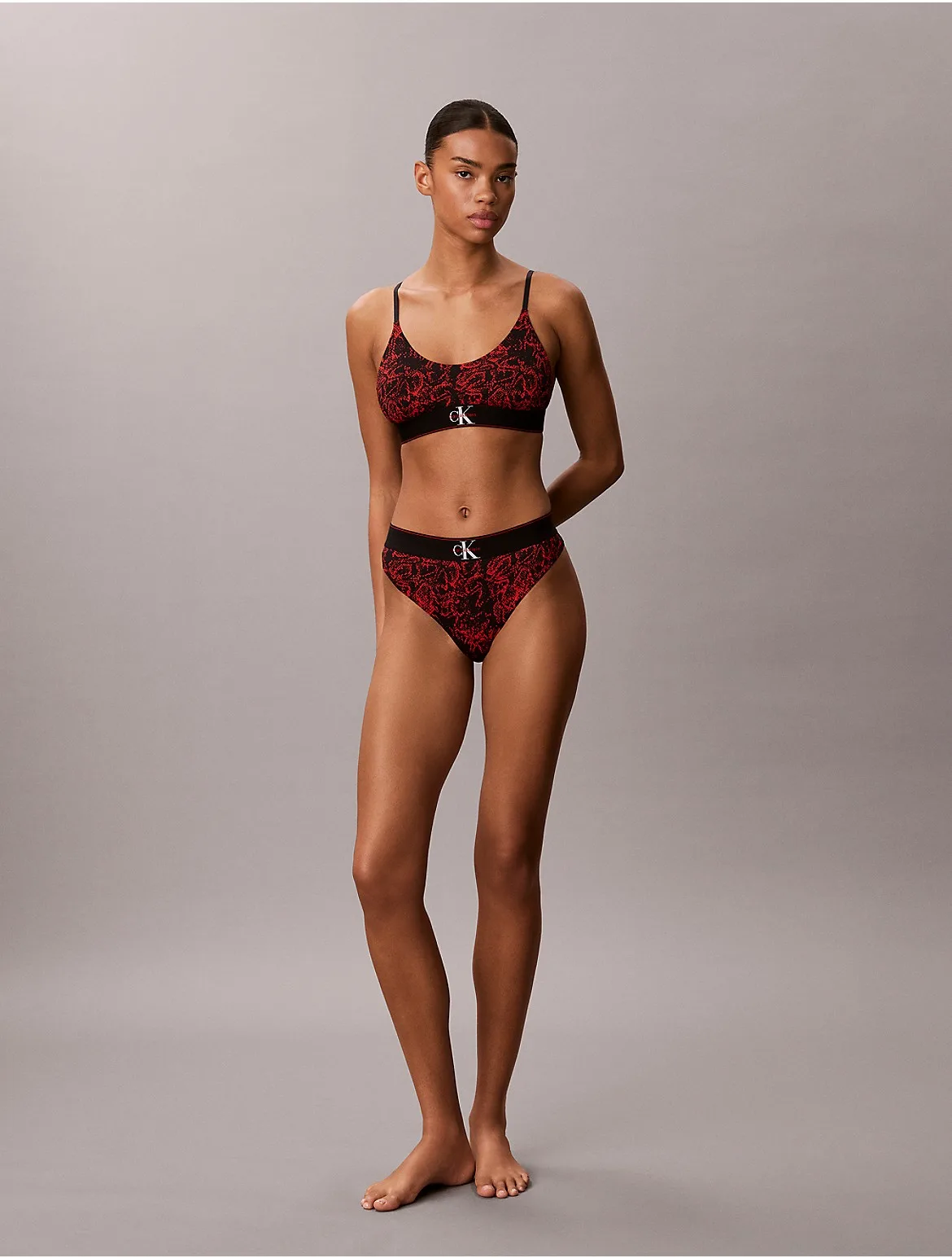 Graphic Monogram Microfiber Stretch Unlined Bralette by Calvin Klein