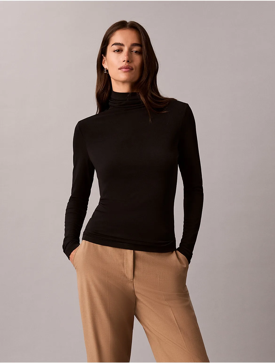 Crepe Jersey Mock Neck Top by Calvin Klein