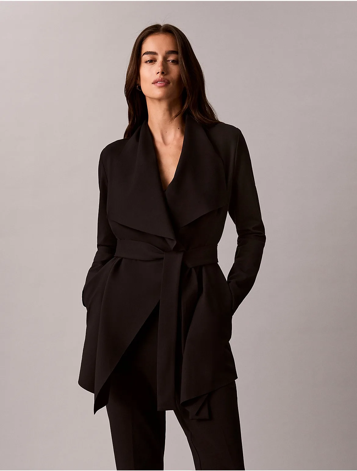 High Twist Compression Flyaway Belted Jacket by Calvin Klein