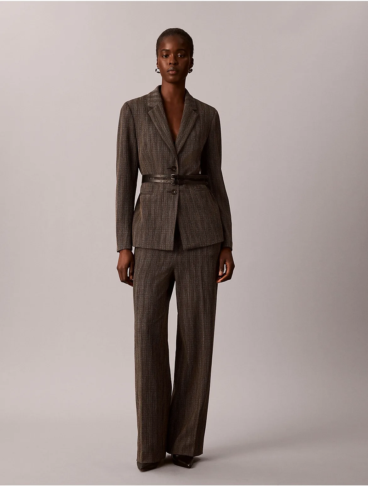 Herringbone Pull-On Wide Leg Pants by Calvin Klein